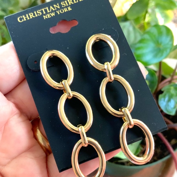 CHRISTIAN SIRIANO EARRINGS NWT⭐️ STUNNING GOLD TONE LINK CHAIN PIERCED DANGLE - Picture 5 of 14